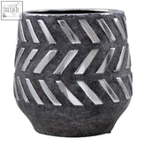 Helaine grey and silver small planter with silver small planter textured ceramic and geometric diagonal slits design