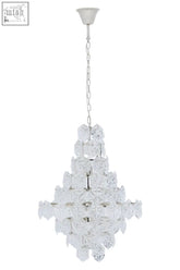 Helena tiered glass chandelier with clear teardrop glass crystals and silver-toned metal chain and ceiling fixture