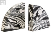 Helsa black and white marble bookends set of two with sleek semi-arch profile and white marble pattern