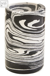 Helsa black and white marble two way candle holder with layered cylindrical design and swirling organic patterns