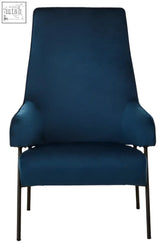 Deep navy henia blue velvet chair with sleek black metal legs perfect blue velvet chair for stylish seating