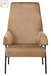 Tan henia mink velvet chair with black metal legs featuring soft mink velvet upholstery and modern design