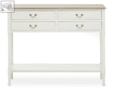 Heritage 4 drawer white console table with light wood top and four drawers perfect for stylish storage