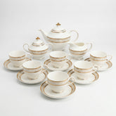 Elegant white porcelain heritage gold tea set with gold greek key pattern detailing service for 6