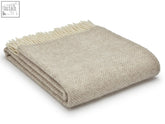Beige herringbone pure new wool throw with cream fringe 183cm including fringe perfect for a double bed