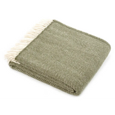 Herringbone Pure New Wool Throw - Olive - Standard - Throws & Blankets