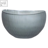Hessa grey glass bowl with vertical ribbed texture in translucent grey glass for stylish tableware use