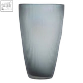 Hessa large grey glass vase with sleek translucent ribbed texture perfect for stylish home decor