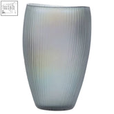 Hessa small grey glass vase with vertical ribbed texture and subtle iridescent highlights in grey glass vase style