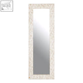 Hestina rectangular white wash mosaic wall mirror with a tall frame made of light-colored mosaic tiles