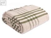Hex xl pure new wool throw in olive features a soft cream wool blanket with green stripes and textured fringe size guide included