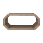 Light wood hexagonal coffee table with octagonal floating shelf made of wood for stylish living room storage