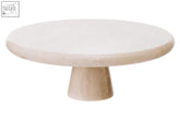 Beige stone pedestal marble cake stand with smooth rounded top and tapered base himaya champagne marble cake