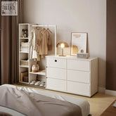 White minimalist dresser with six drawers featured in the hiroshi coat rack with storage wardrobe with coat stand