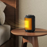 Black homcom 1500w ceramic electric heater with fan timer and oscillation glowing amber inside with perforated front panel