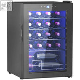Black homcom 20 bottle countertop wine fridge with glass door digital display and blue interior lighting