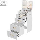 White homcom 3 in 1 vanity table with gold handles mirrored top and cushioned stool for stylish storage and seating