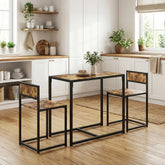 Industrial-style homcom 3 piece kitchen table stool set with rustic brown mdf panels and black steel frame