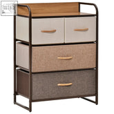 Homcom 3-tier storage organizer with steel frame wooden top and two large drawers in beige tan and gray fabric