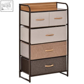 Homcom 5-drawer fabric storage unit with linen fabric drawers steel frame and wooden top for bedroom hallway closets