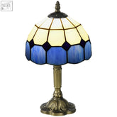 Homcom antique table lamp with stained glass cream and blue mosaic shade on ornate brass base for bedroom bedside