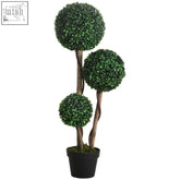 Homcom artificial three-tiered boxwood ball topiary tree with dark green foliage and twisted stems in black pot