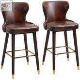 Brown leather homcom bar stools set of 2 with brass accents and nailhead trim vintage counter height chairs