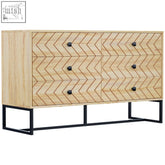 Natural light wood HOMCOM bedroom chest with zigzag design and black metal legs to prevent damage and add style