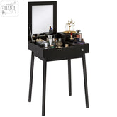 Black homcom dressing table vanity desk with flip-up mirror and 2 drawers for easy makeup storage and use