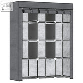 Dark grey homcom fabric wardrobe with non-woven fabric cover, 8 shelves, and 2 hanging rods for clothes storage