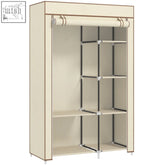 Beige homcom fabric wardrobe with roll-up top, hanging rail, and powder coated steel black frame for easy storage