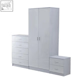 HOMCOM high gloss 3 piece bedroom set with white door wardrobe, five-drawer dresser, and drawer night stand