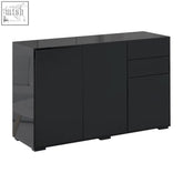 Black high gloss sideboard with two cabinets and three drawers for living room with anti-tipping straps