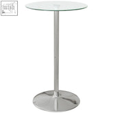 Chromefinished bar table with clear tempered glass top and round steel base ideal for two people bistro setup