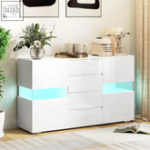 White high gloss led light sideboard with blue under drawer lighting and included remote by HOMCOM