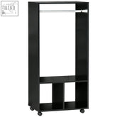 Black homcom open wardrobe on wheels with aluminium hanging rail particle board shelves and open cubbies for storage