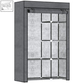 Dark grey homcom fabric wardrobe with textured concrete-like interior and powder coated steel frame with hanging rail