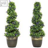 Homcom set of 2 decorative artificial lavender topiaries with blue lavender in ornate black and gold spiral pots 90cm