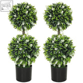 Set of four homcom artificial plants with lavender flowers and lush green foliage in sleek black pots