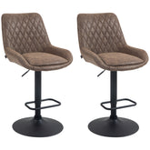 Brown homcom set of two bar stools with quilted faux leather upholstery and black metal bases with footrests