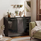 Black glossy sideboard with mirrored doors and silver handles in high gloss black finish by HOMCOM