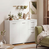 White modern homcom sideboard with sleek silver handles large cupboard and five-level adjustable shelf clean white design