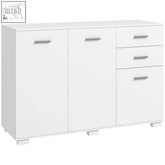 HOMCOM white high-gloss sideboard with sleek silver handles, large cupboard, and five-level adjustable shelf for modern storage