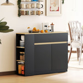 Modern black and wood-toned homcom sideboard with three open compartments, adjustable internal shelf, and large drawer