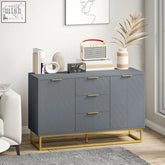Modern grey homcom sideboard with three drawers, two door cabinets, adjustable shelves, and a luxurious gold tone base