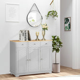 Homcom sideboard gray wooden storage unit with light rubberwood top and silver knobs for extra storage space