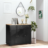 Black homcom sideboard with rubberwood top, three drawers, and adjustable shelves for extra storage space