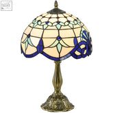 Homcom stained glass table lamp with cream mint green and blue floral shade and brass base for bedroom bedside