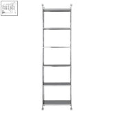 Horizon silver tiles design bookshelf with chrome finished metal ladder frame and five evenly spaced shelves in silver tiles design