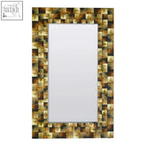 Rectangular horn wall mirror with a mosaic frame made of gold and brown textured tiles for stylish wall decor